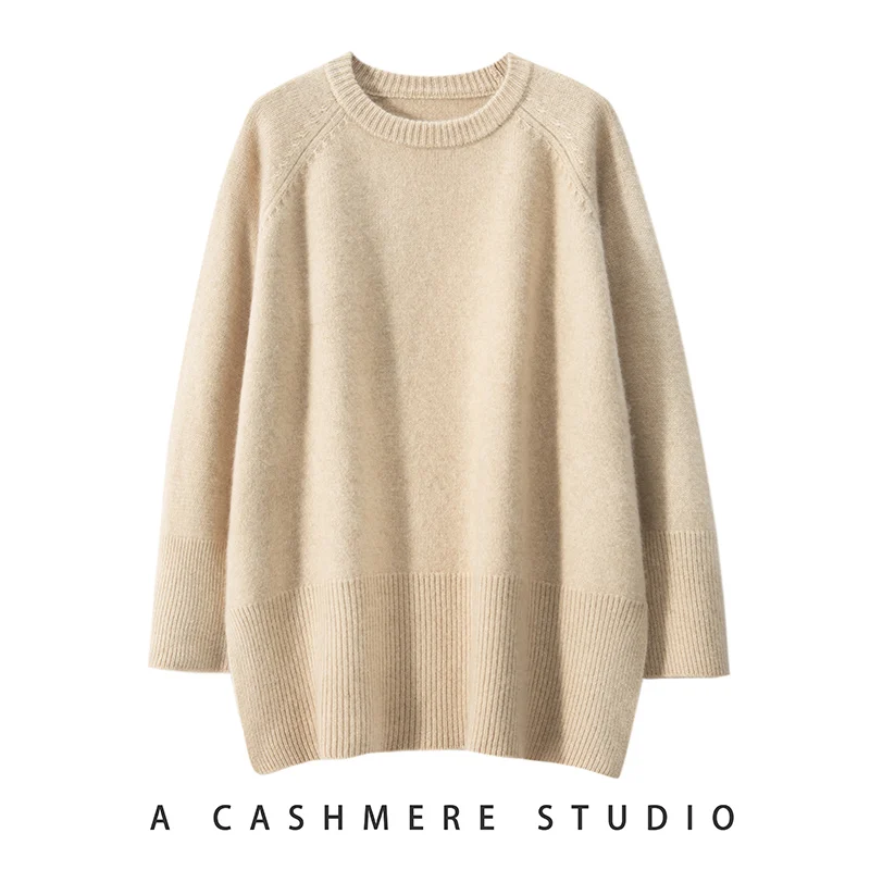 Hot Sale Autumn Winter New 100% Pure Cashmere Sweater O-neck Women\'s Thicken Warm Pullover Female Loose Large Size Knit Jumper