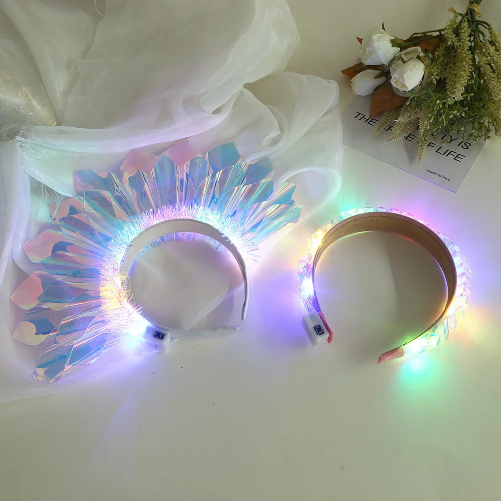 Light up Headband Glowing Crown Singers LED Laser Hairband Flashing Headdress Luminous Crown Nightclub Cosplay Party Headwear