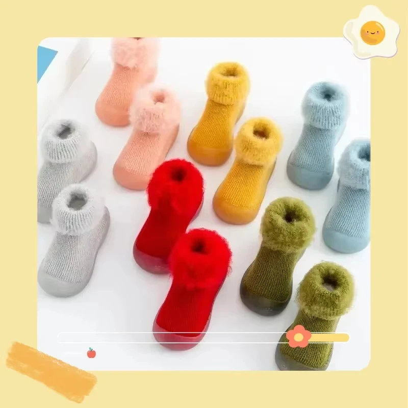 طفل داخلي عدم الانزلاق لينة أسفل الجوارب أحذية سميكة الدافئة عالية أنبوب جديد الشتاء الطفل مبطن حذاء طفل صغير