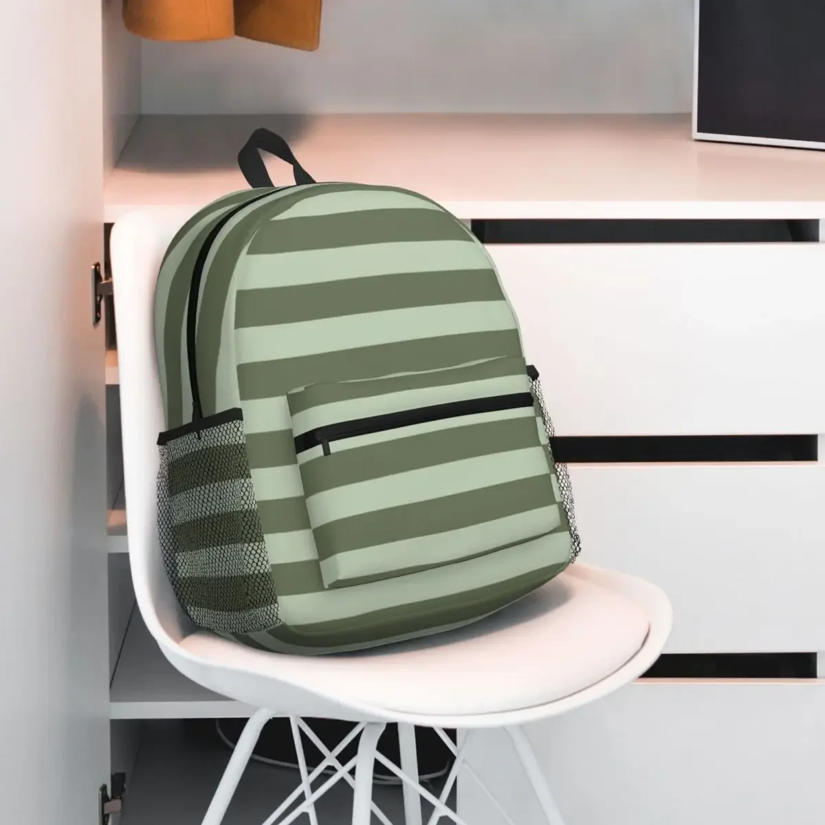 

Рюкзак Sage Green Moss Green с широкими горизонтальными полосками, рюкзак большой вместимости, школьная сумка, сумки на плечо для мужчин и женщин