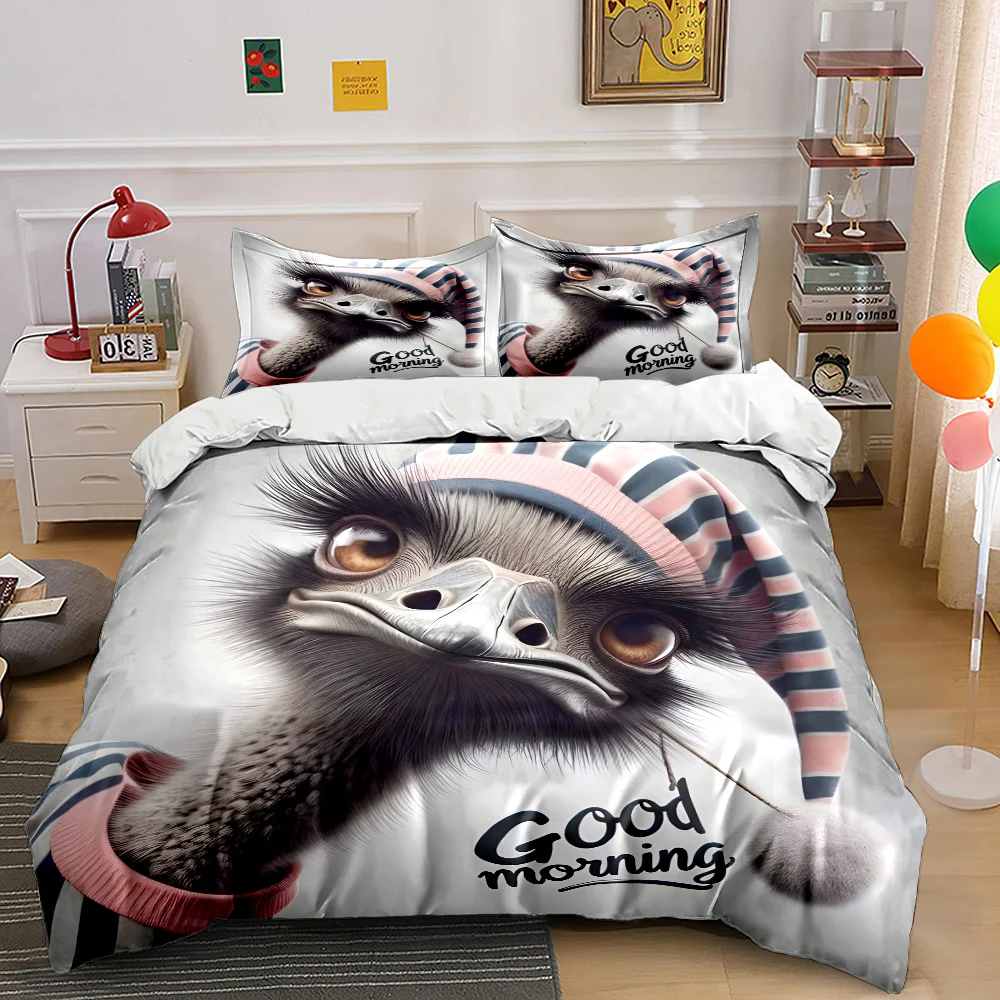 Ostrich with sleeping cap saying 