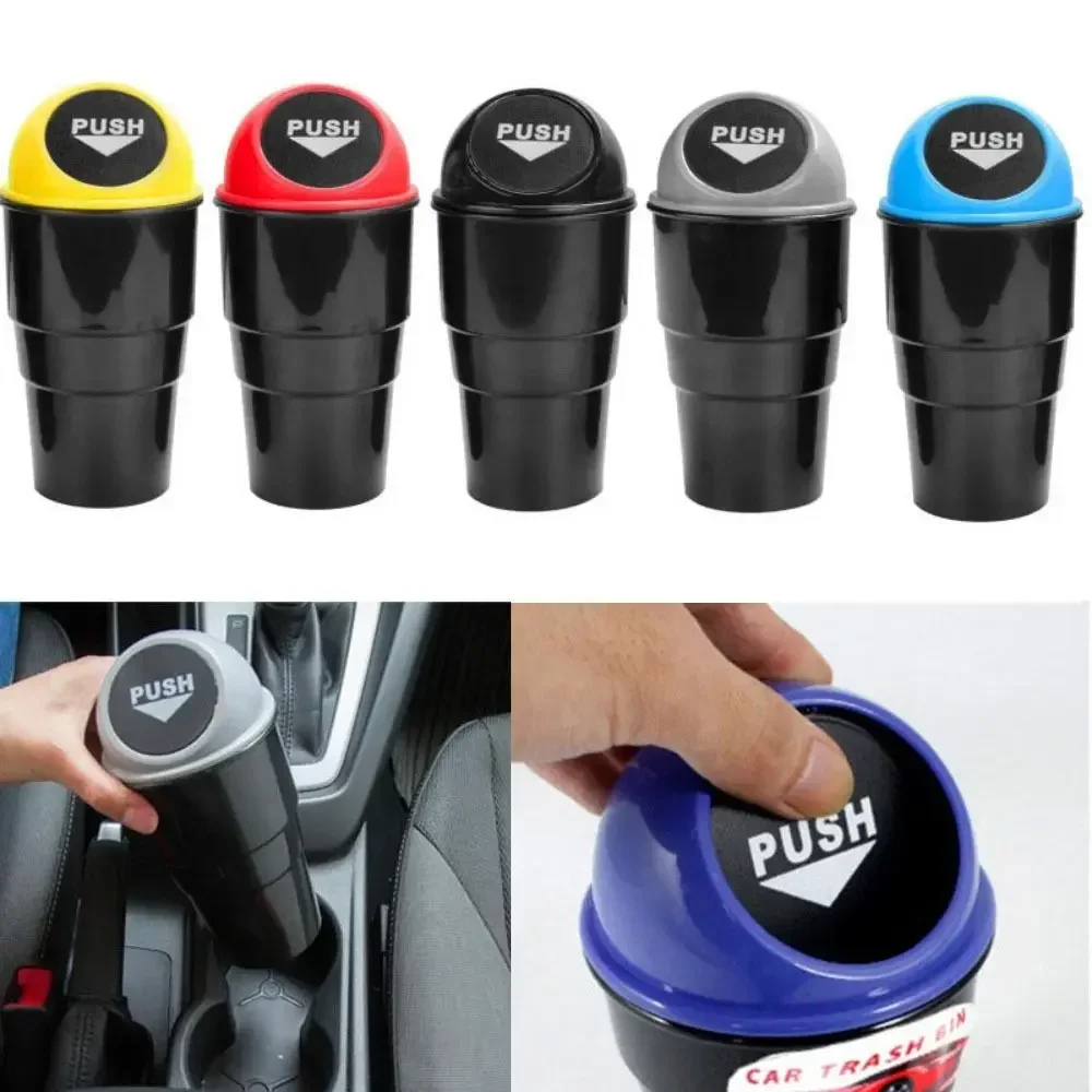 Round Car Trash Can with Lid, Car Garbage Box Car Door Trash Can Fashionable and Creative Water Cup Holder, Storage Bucket