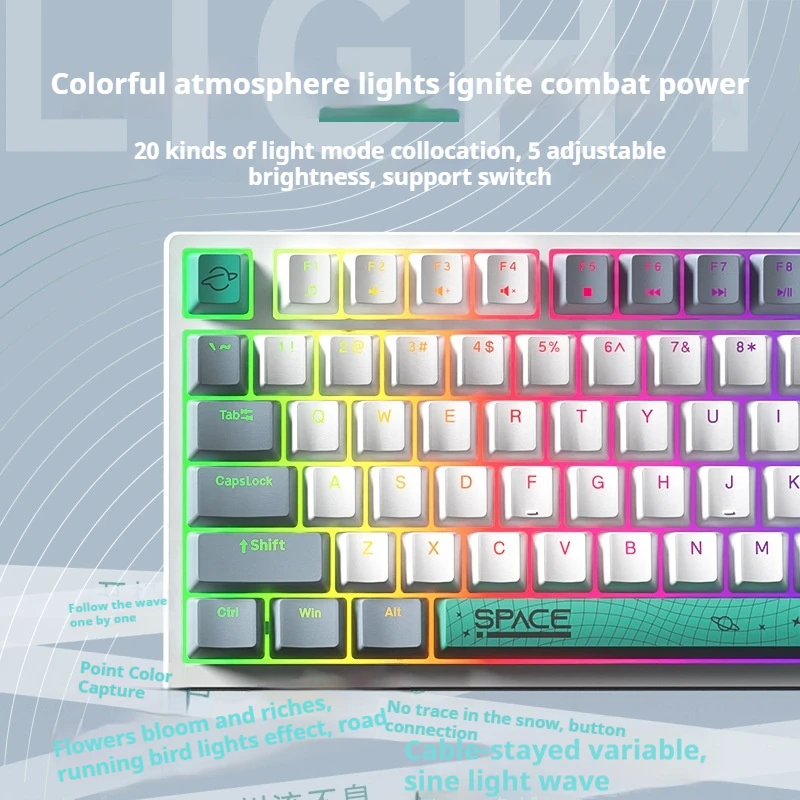 Wired Mechanical Keyboard Abs Keycaps Colorful Ambient Light Full Keys Non-Punch 98 Keys Laptop Desktop Computer Gaming Office