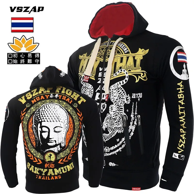 VSZAP MMA Muay Thai Tiger Fighting Hoodies Long-sleeved Fleece Jacket Men Sweatshirts Running Gym Boxing Martial Art Coat Hoodie