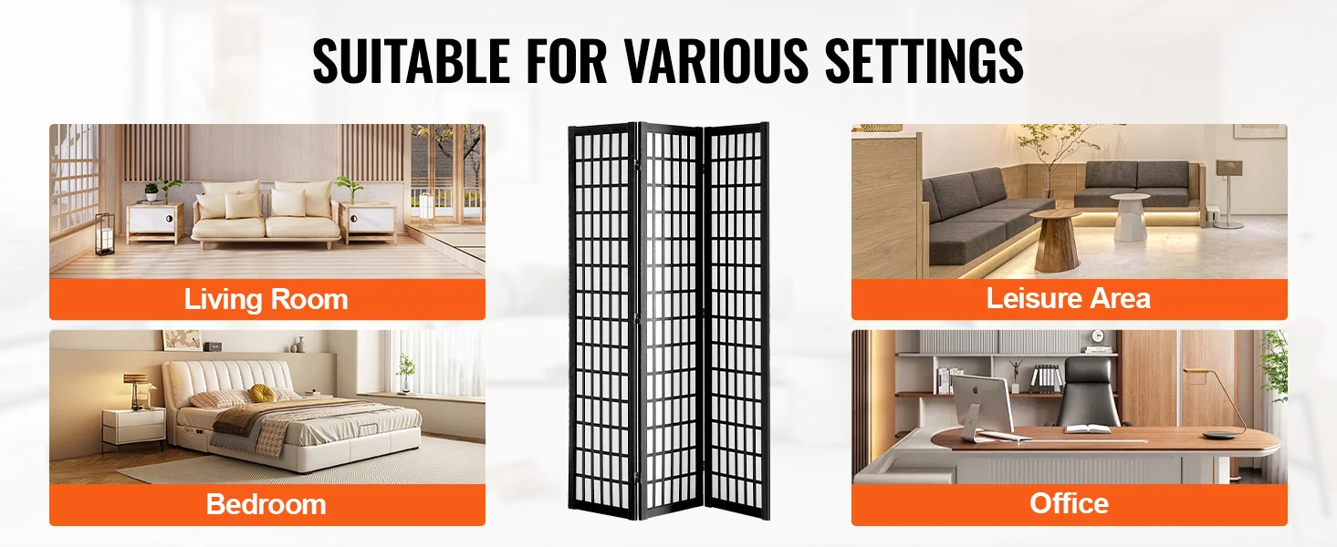 SucceBuy 3/4/6 Panel Wood Folding Privacy Screen Portable Decoration Screens for Room Separation Home Office Restaurant&Bedroom