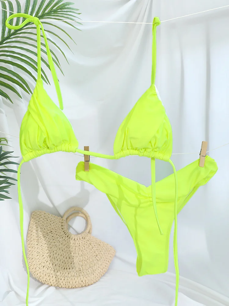 Dreieck-Bikinis, sexy Badeanzug, Damen-Verband-Bademode, 2025, Bikini-Set, einfarbig, Strandmode, zweiteiliger Anzug, weibliche Badeanzüge – Detail 13