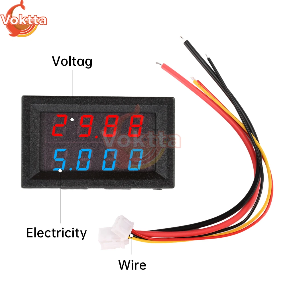 DC 100V 10A Mini Digital Voltmeter Ammeter 4 Bit 5 Wires Voltage Current Meter Volt Detector Tester Blue Red Dual LED Display