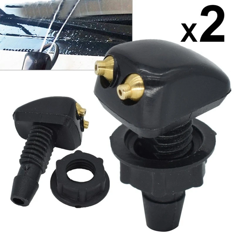 2pcs Windshield Washer Nozzles Replacement Car Dual Holes Water Sprayer Windshield Washer Nozzle Wiper Water Spray Jet Kit