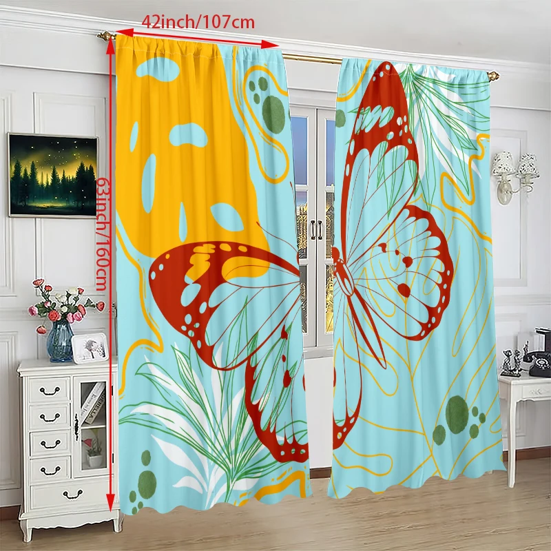 2pcs- Oil painting Butterfly - Printed curtain - Polyester material - suitable for bedroom, living room, study, private space