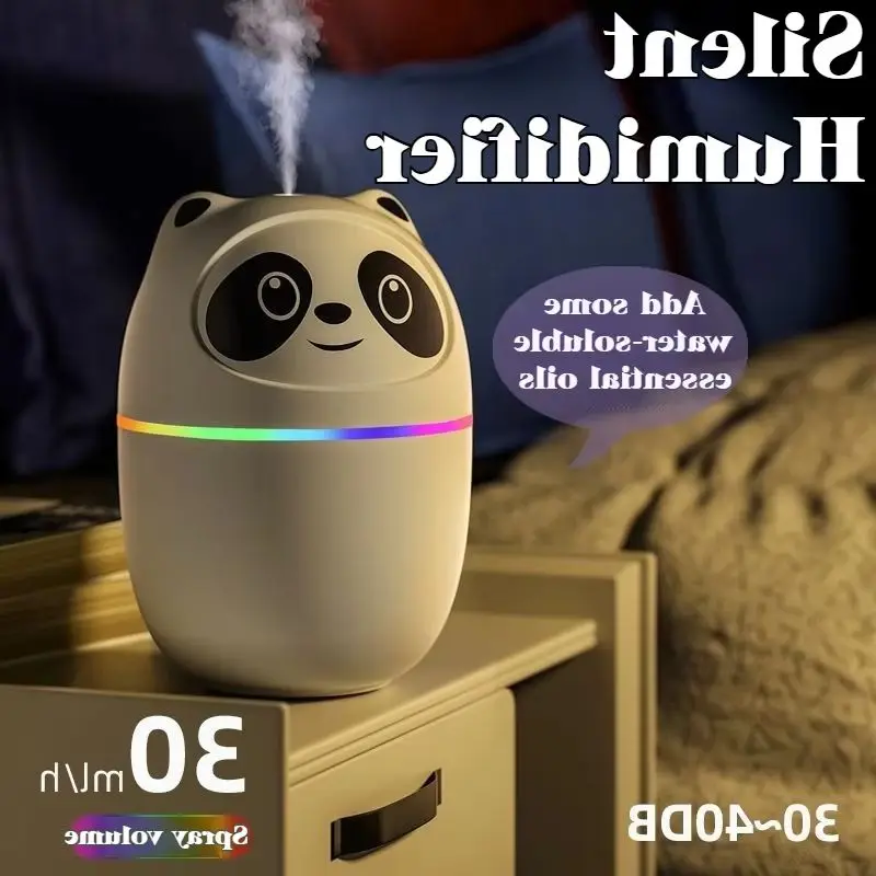 

Mini Panda USB Air Humidifier with Aroma Oil Diffuser And Night Light Cool Mist Sprayer for Household Car Office Use