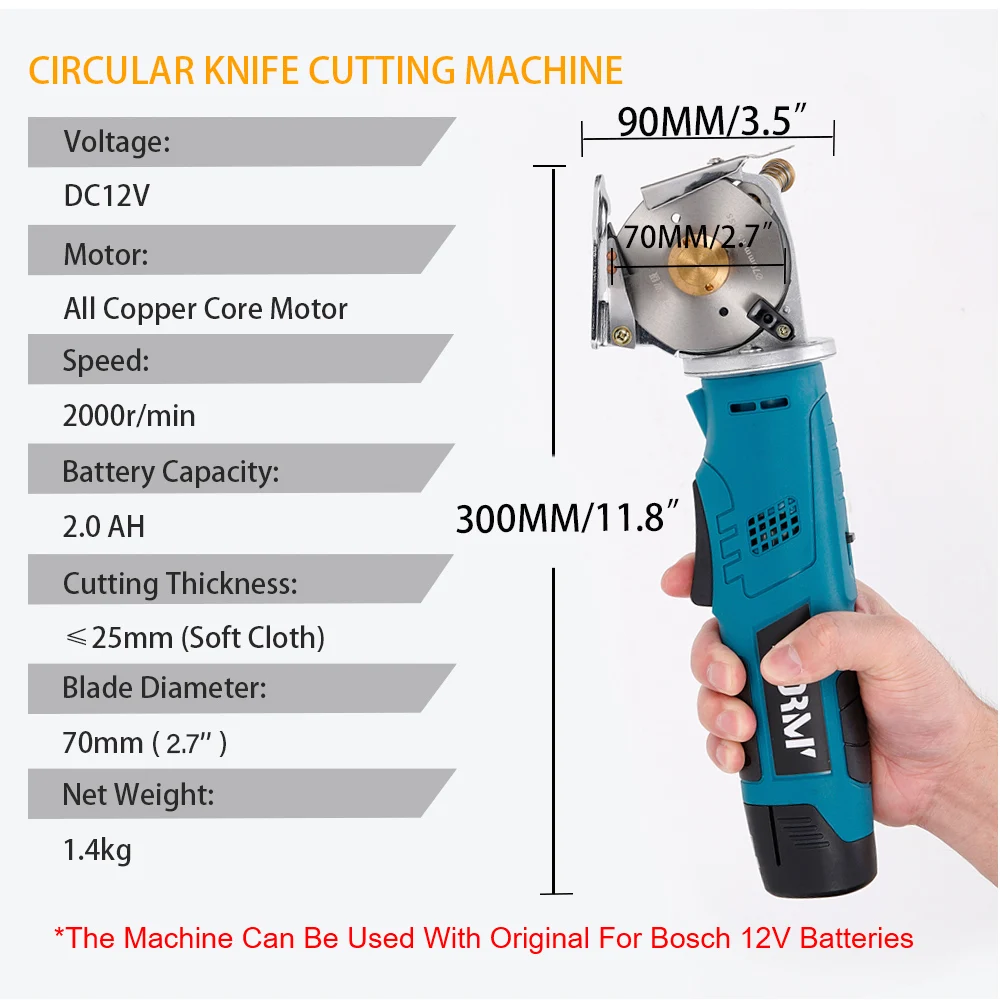 Ciseaux ronds électriques pour Bosch, kit de machine de découpe de tissu, outil de coupe pour batterie 12V