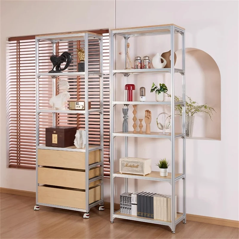 Aluminum profile birch display rack, floor-to-ceiling multi-layer shelf, sample display shelf storage