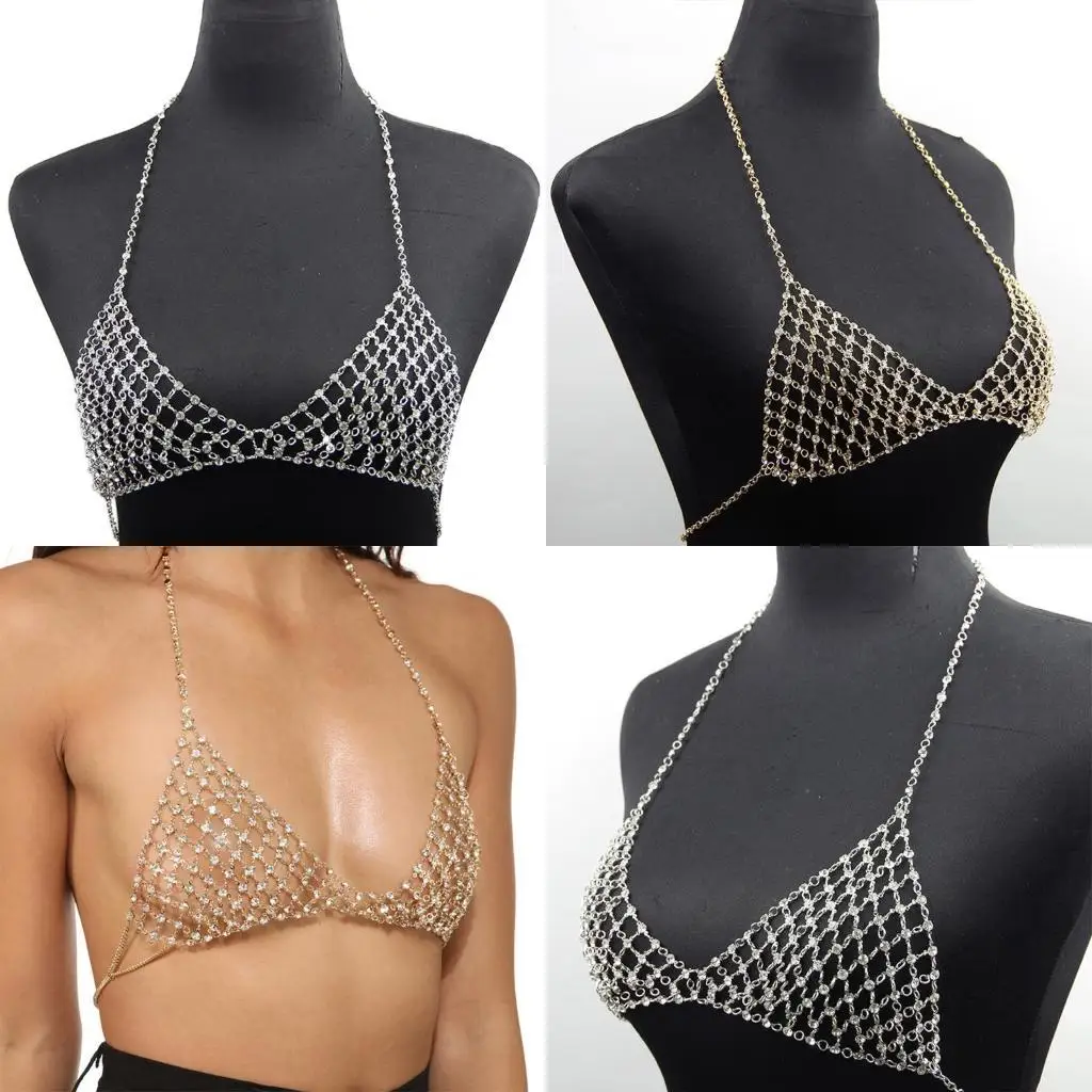 

Y1UC Vacation Leisure Nightclub Chest Chain Body Artificial Diamond Crystal Bra Chain Top Bra Chain