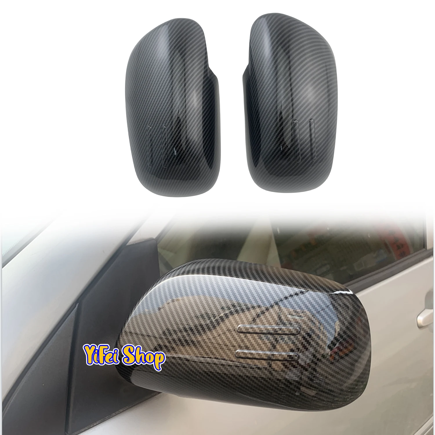 2Pcs Chrome Car Rearview Accessories for Toyota Allex 2005 2006 2007 2008 2010 2012 Carbon Door Mirror Cover Trim Paste style