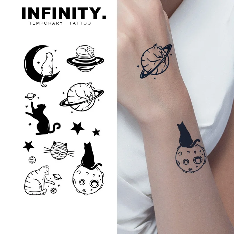 Cute Cat Planet temporary tattoo sticker, waterproof magic tattoo, lasts to 8-15 days fake tattoo, semi permanent tattoo