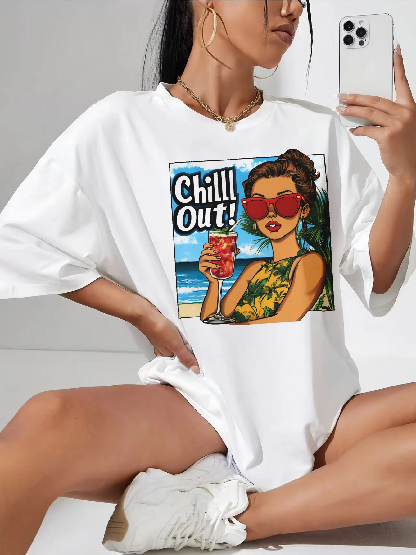 

Retro-Pop-Art-Comic-Summer Fashionable White T-Shirt Casual Round Neck Comfortable Fit Ideal for Summer Festivals