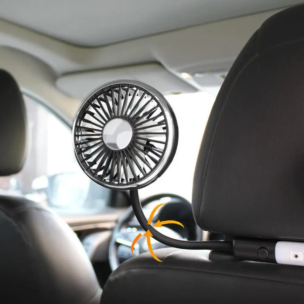 Flexible Dual Head Car Cooling Fan Gooseneck 360° Flexible Quiet Air Fan Rotatable USB Rear Seat Air Fan For Vehicle Backseat