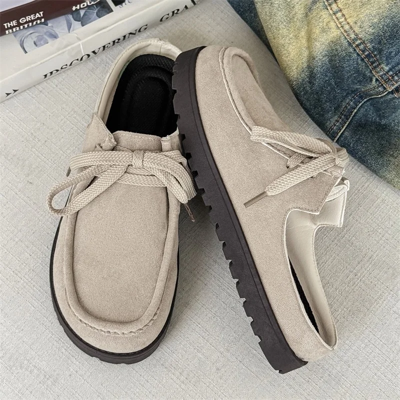 

Модные повседневные мужские полутапочки на шнуровке, унисекс, туфли на плоской платформе, удобные легкие полулоферы с круглым носком