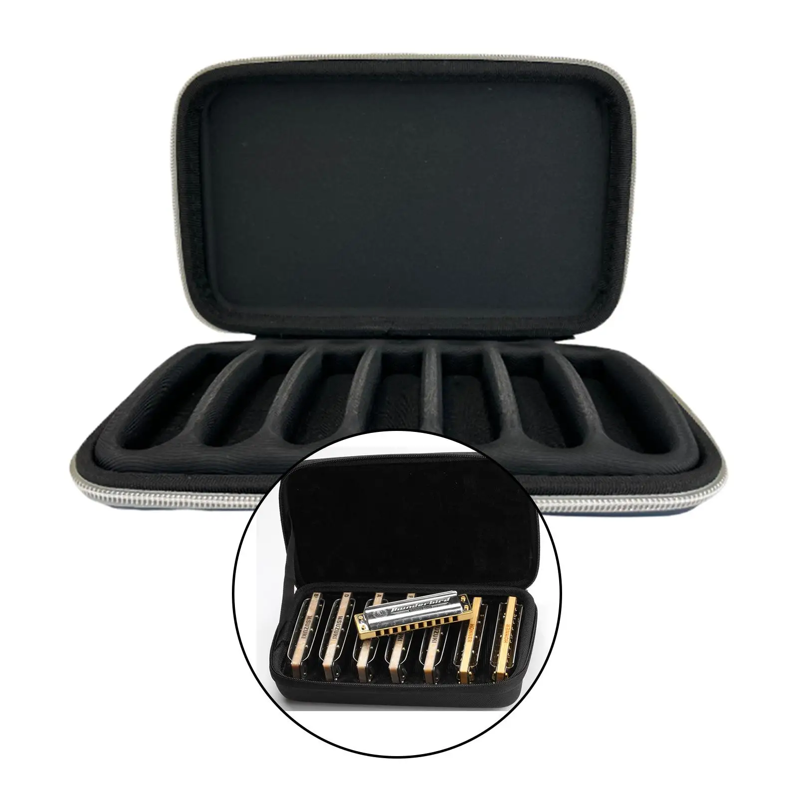 Harmonicon Zipper Box Bag EVA Mouth Harmonica Case Durable Portable Organiser for Diatonic Sets Lessons and Travel