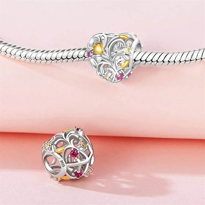 Perle de vigne creuse en argent regardé 925 pour femme, breloque pendante, convient au bracelet Pandora, collier de bricolage, bijoux de voyage, original, nouveau