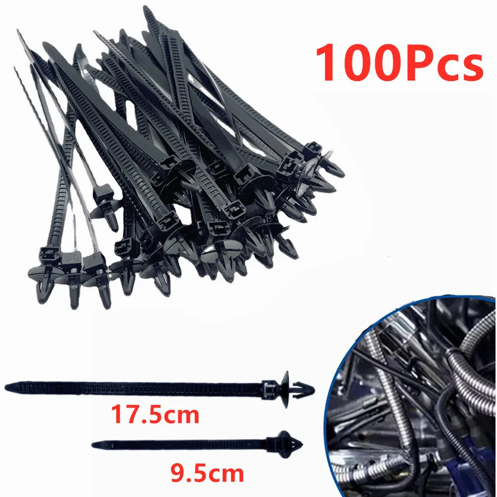 100pcs car Wire Harness Fastener Clamp Clips Black Cable Ties Management Organizers For Car Corrugated Pipe Car-styling