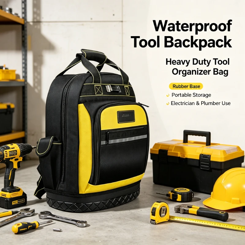 Waterproof Tool Backpack Tool Bag Rubber Base Heavy Duty Tool Organizer Electrician Plumber Maintenance Worker Portable Bag