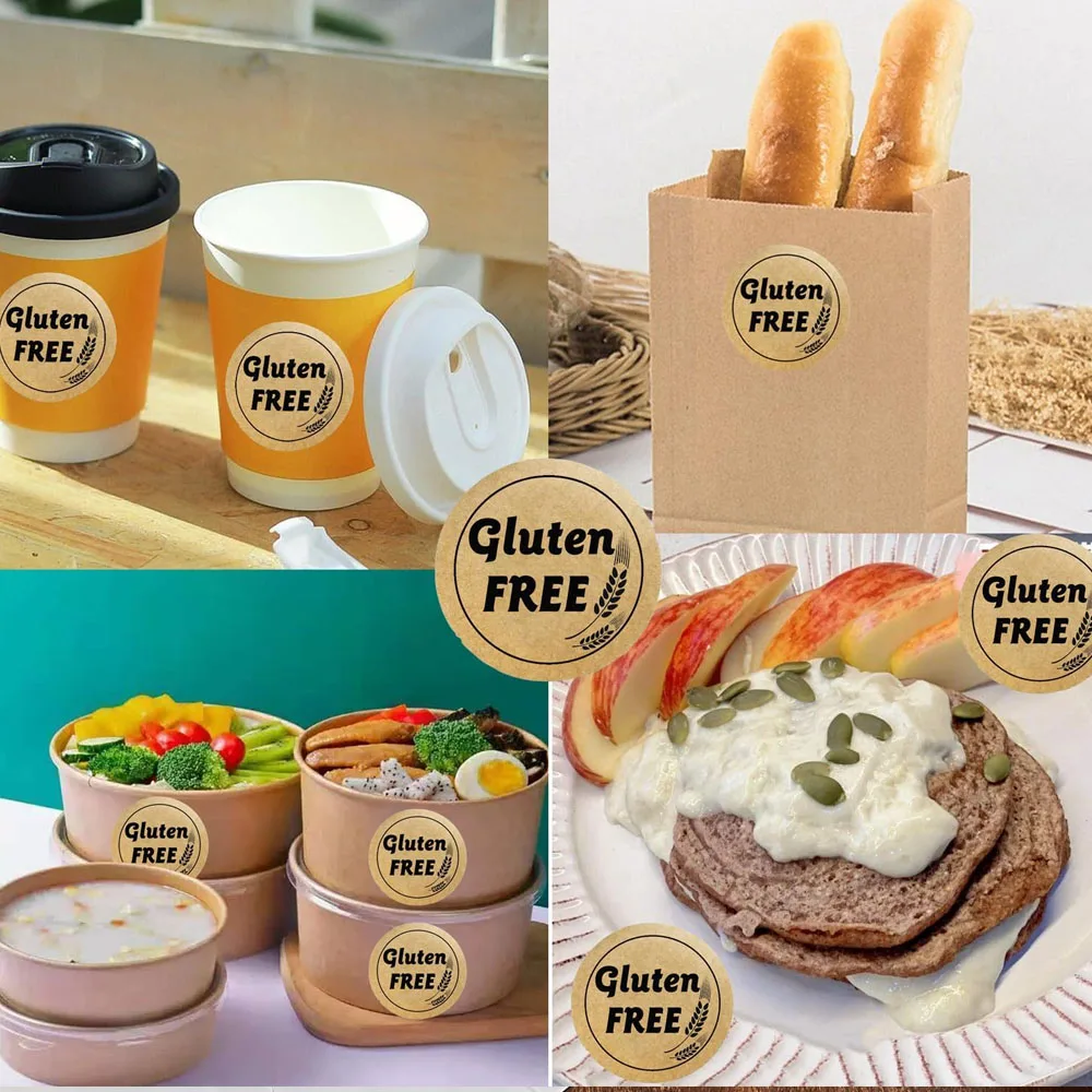 1Inch Glutenvrije Bruine Kraft Stickers Gluten Voedsel Roterende Etiket Stickers Voor Glutenvrije Voeding Retail Pakket 500 Stuks