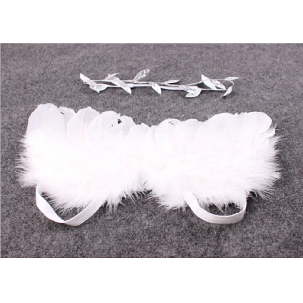 Cute Newborn Baby Girl Boy Angel Wings Headband Photo Props Silver Costume