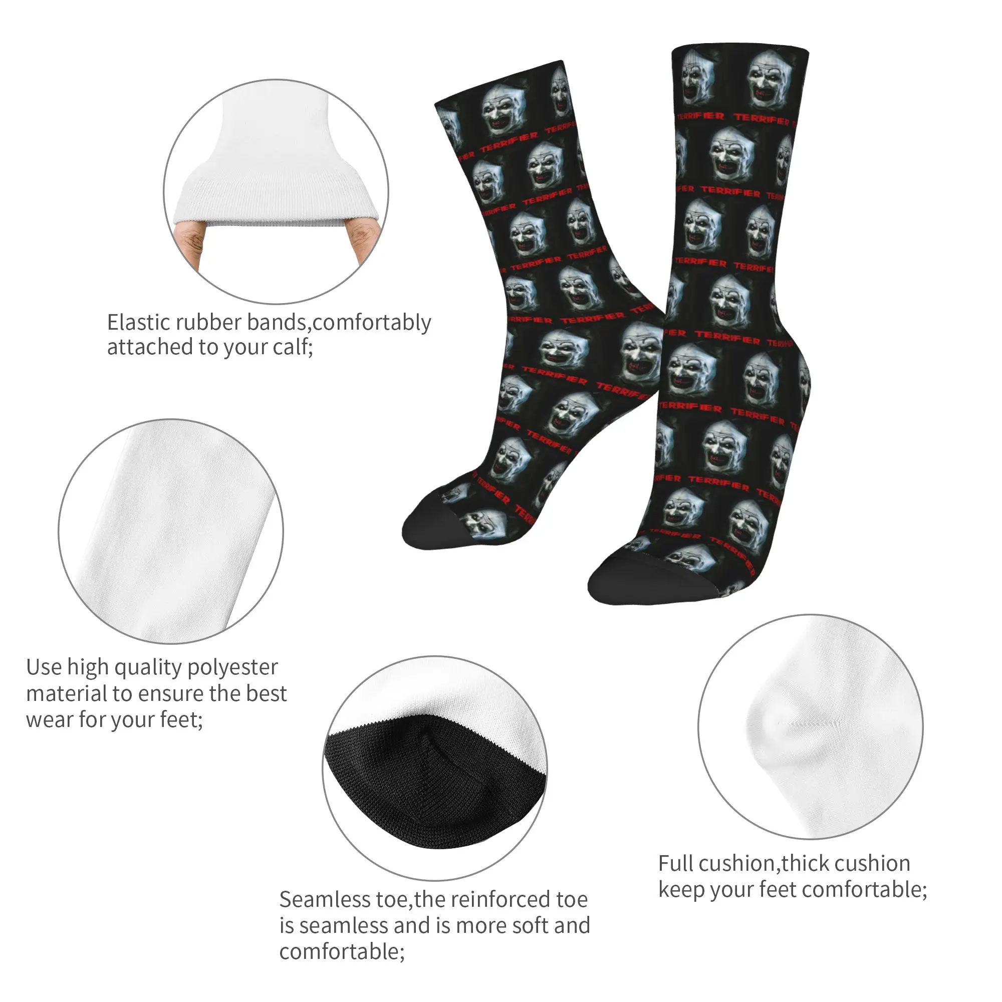Harajuku The Terrifier Art The Clown Basketball Socks  Polyester Long Socks for Unisex Sweat Absorbing