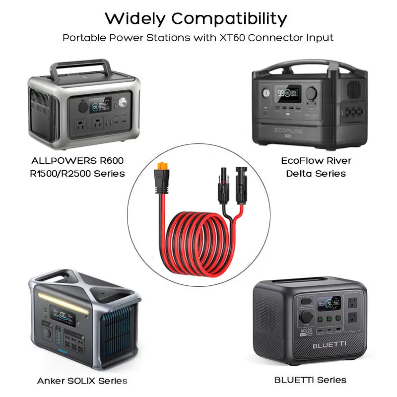 2m 1.5m Solar Panel Connector to XT60i Cable for Ecoflow RIVER 2/RIVER 2 Max/RIVER 2 Pro/DELTA 2/DELTA Max (2000)/DELTA Pro etc.