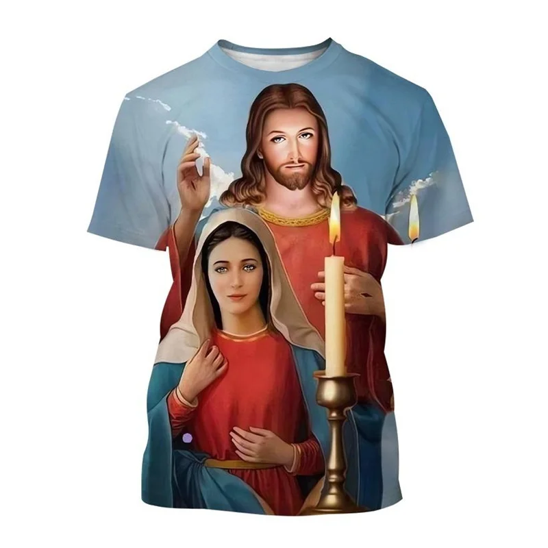 New Summer 3D Christian Jesus Print T Shirt Jesus Bless Everyone Fashion Short Sleeves Harajuku Y2k Clothing Tee Shirts Clothes