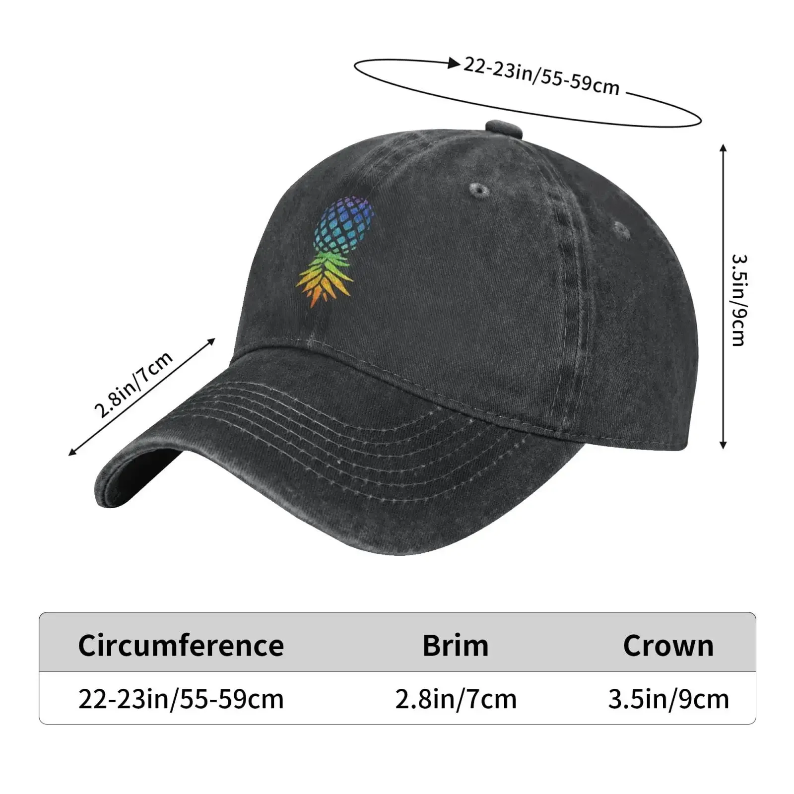 Cotton Baseball Cap Upside-Down-Pineapple-Rainbow Adult  Hat Cotton Adjustable Trucker Unisex Style Headwear For Fish