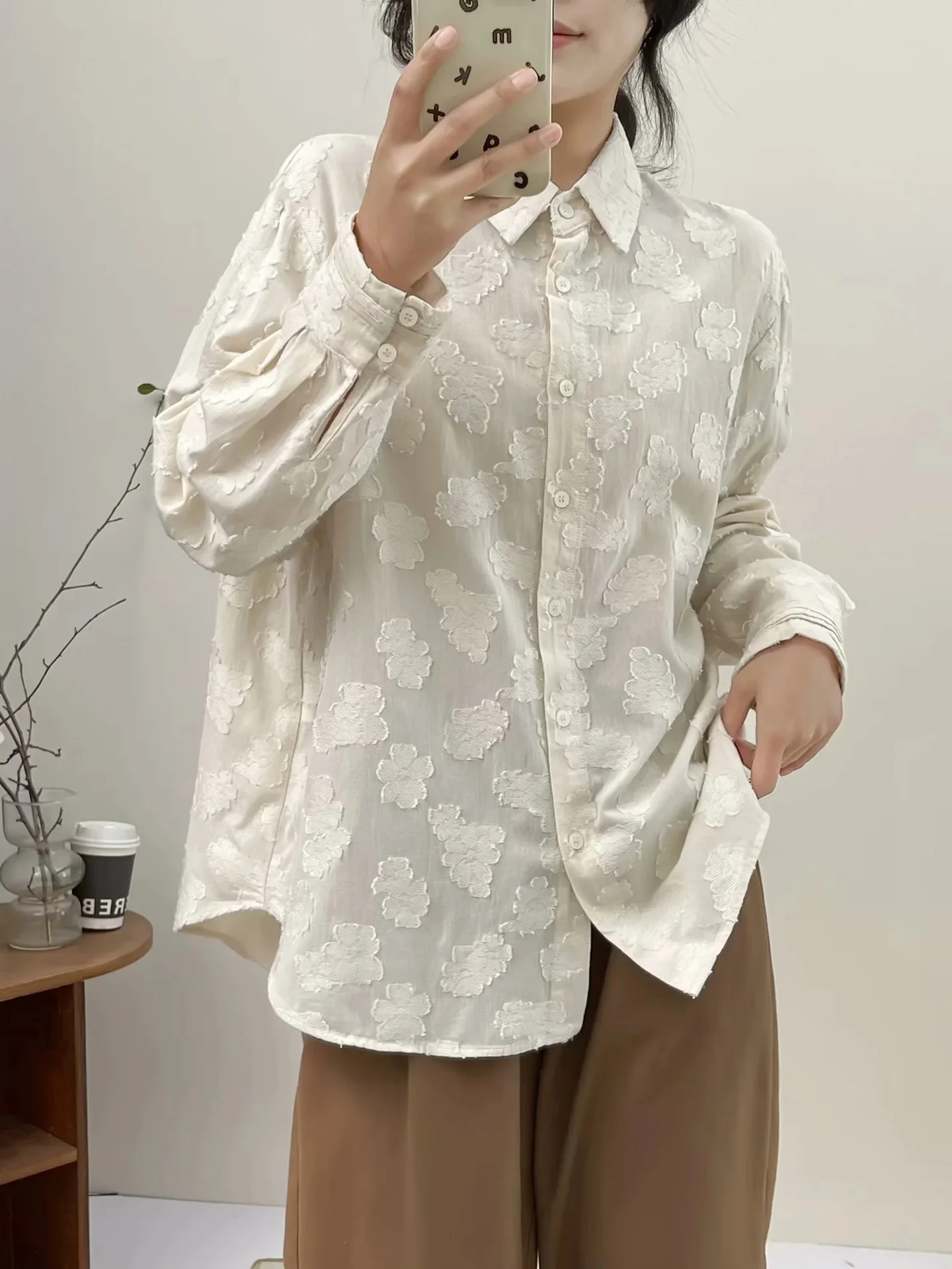 Elegant and youth woman blouses ladies office work wear Japan fashion long sleeve jacquard weave shirts  top for women