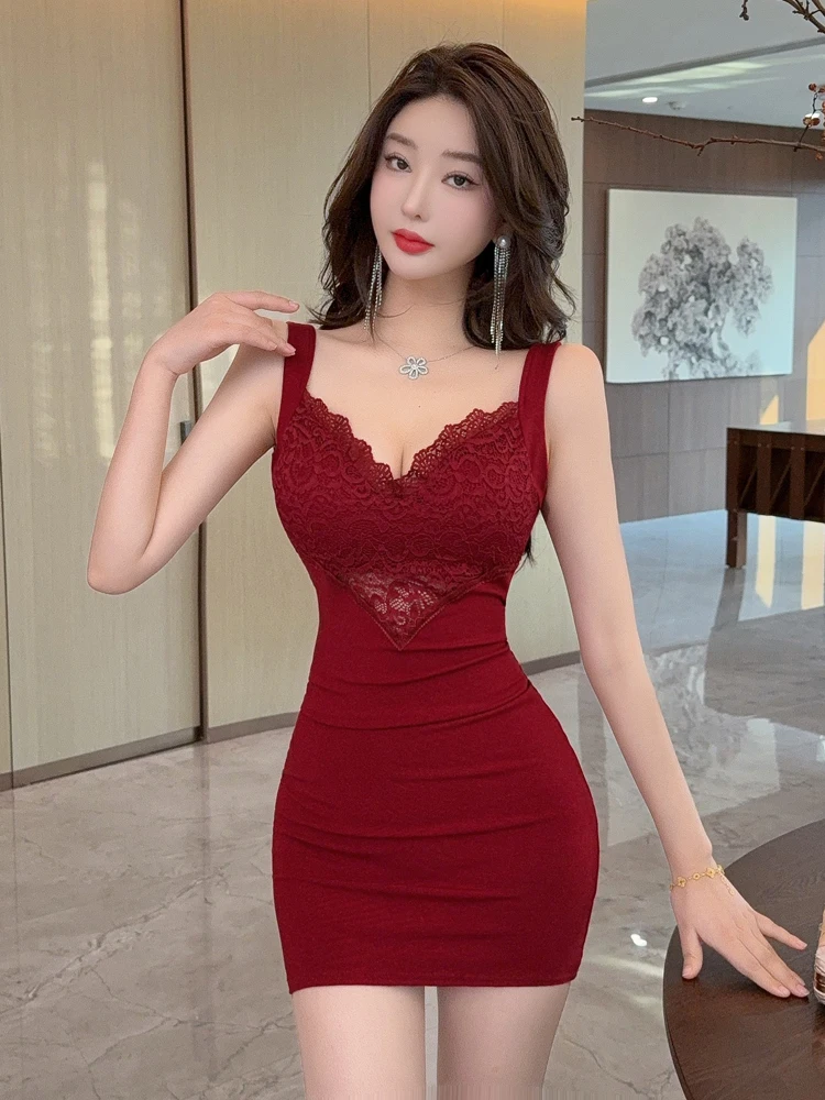 

Сексуальная кружевная облегающая юбка в стиле пэчворк с низкой грудью для пикантных девушек, летняя юбка с v-образным вырезом и завязкой на талии