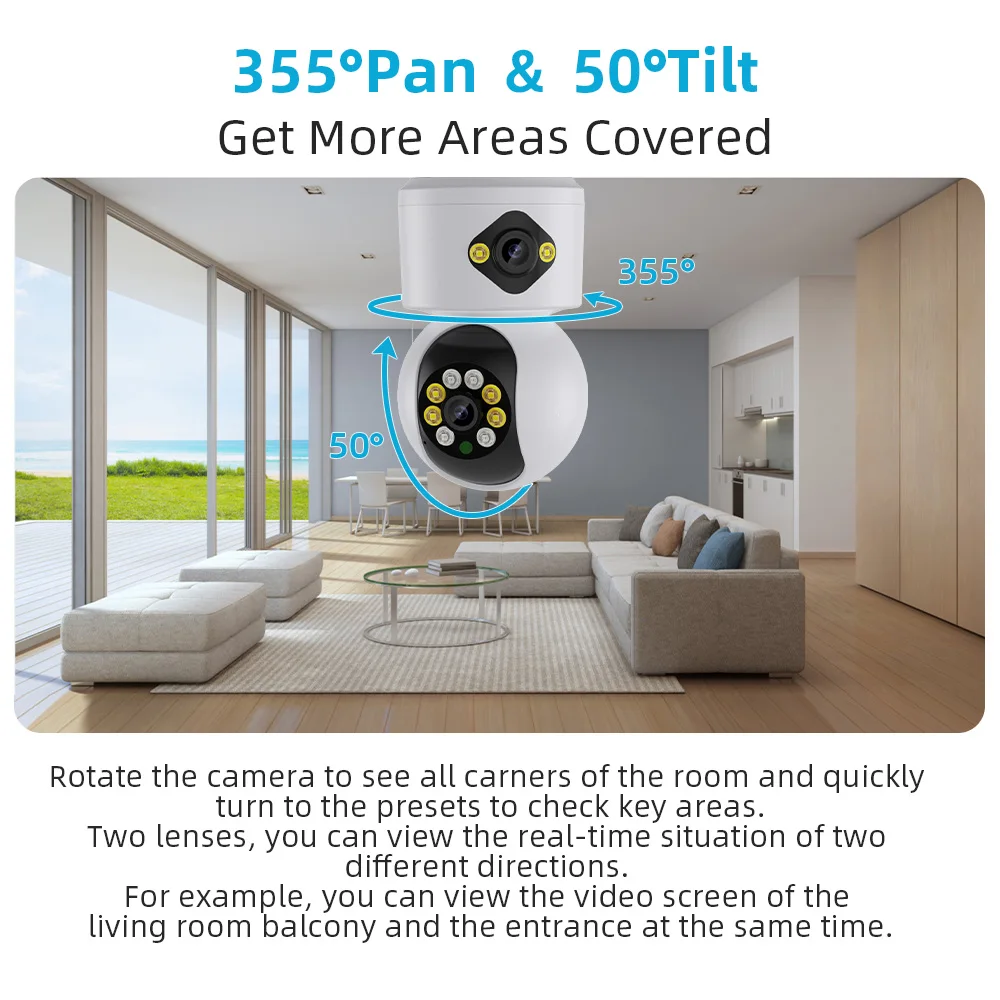 4K 8MP Dual Lens PTZ Camera Dual Screen Baby Monitor 4MP Auto Tracking Ai Human Detection Home Secuiryt CCTV Video Surveillance