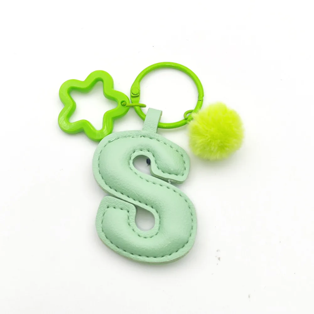 Initialen-Schlüsselanhänger mit Pompon-Sternrahmen aus Leder, A-Z Alphabet-Taschenanhänger, Rucksack- und Handtaschenanhänger für Damen, Personalisierter Schlüsselring – Detail 18