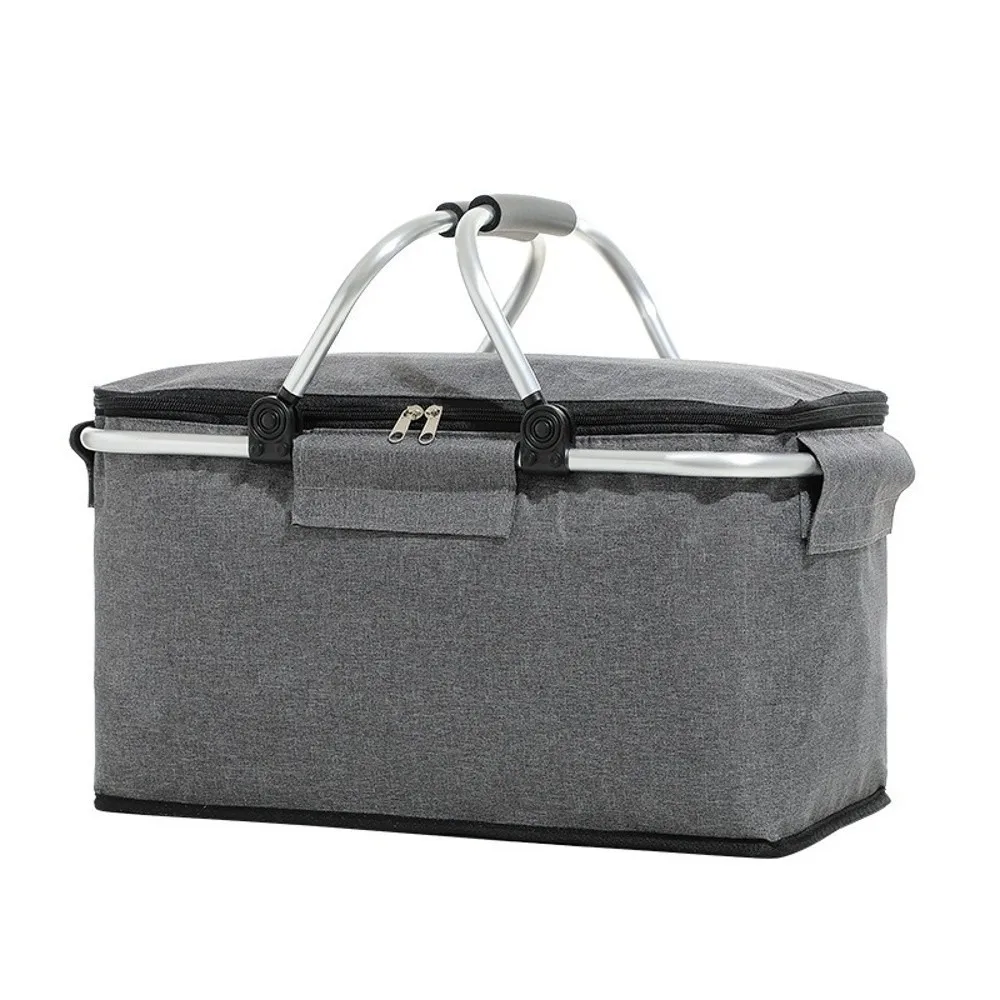 Large Capacity Insulated Picnic Basket Leak Proof Strong Metal Handle Cooler Bag Foldable Design Oxford Cloth Material