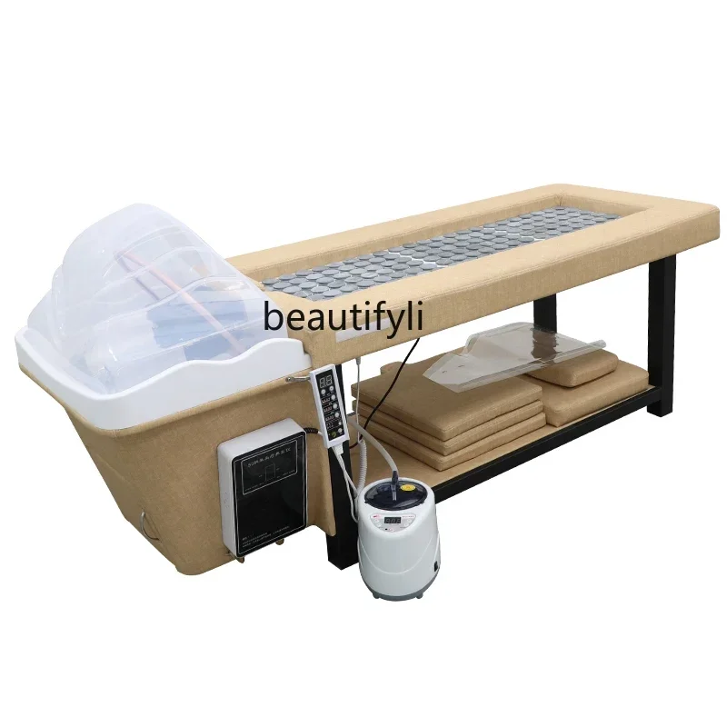 

ss newAutomatic Smoke-Free Moxibustion Bed Beauty Salon Head Therapy Shampoo Chair Movable Head Therapy Basin