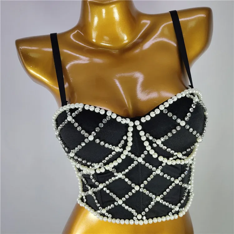 

Nightclub Sexy American Beaded Light Tube Top Fishbone Shaping Outer Wear Corset Performance Push up Heavy Industry Sling Women