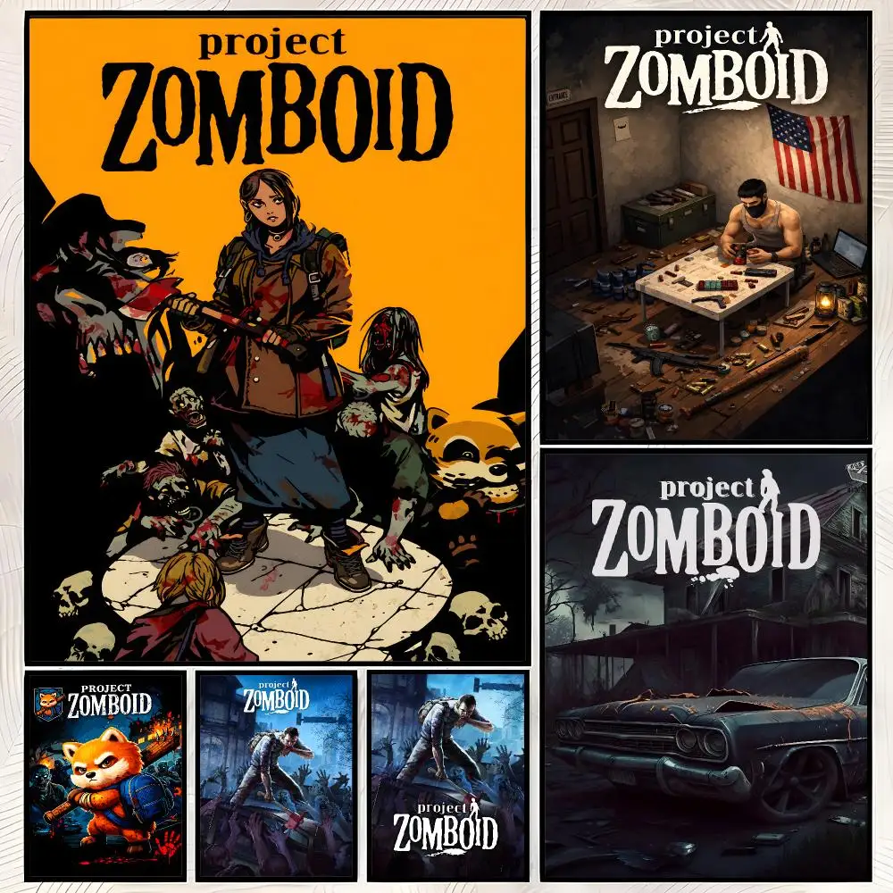 Game Zombie Project Zomboid Poster Self-Stick HD PP paper Wall Art  Waterproof Decor for Bedroom, Living Room，Gift