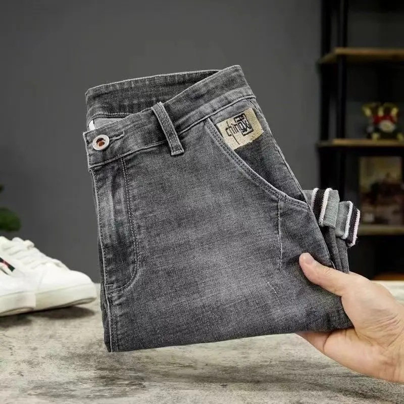 Summer Thin 2025 Denim Short Pants Men's Ruffian Handsome Straight Korean Trendy Brand Embroidered High-end Work Denim Shorts