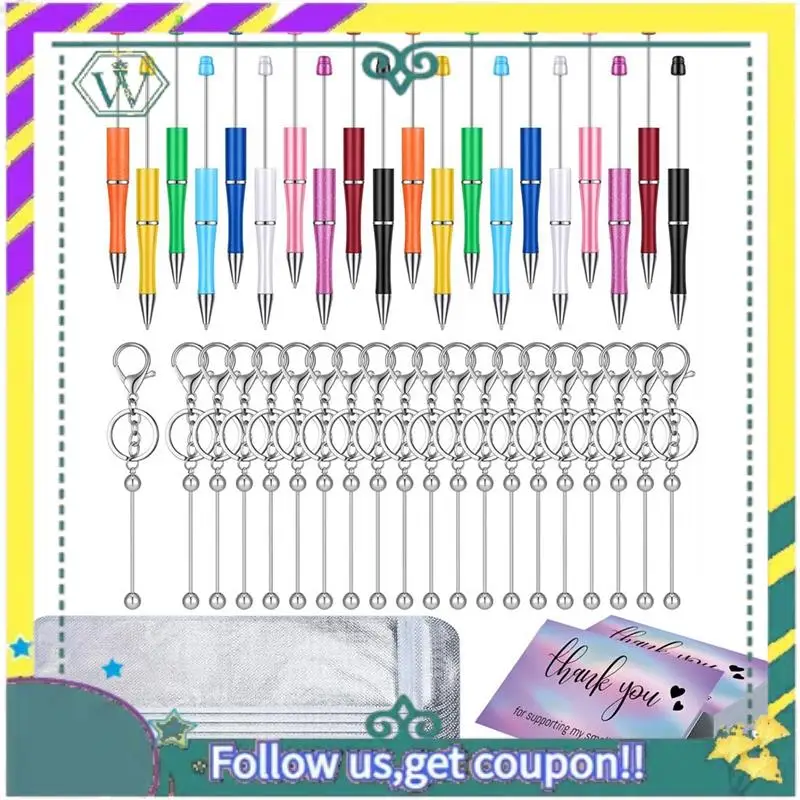 NEW Beadable Pen Beadable Keychain Bars Resealable Pouch Bag And Thank You Cards Set Craft Pen Making Kit Gift Durable