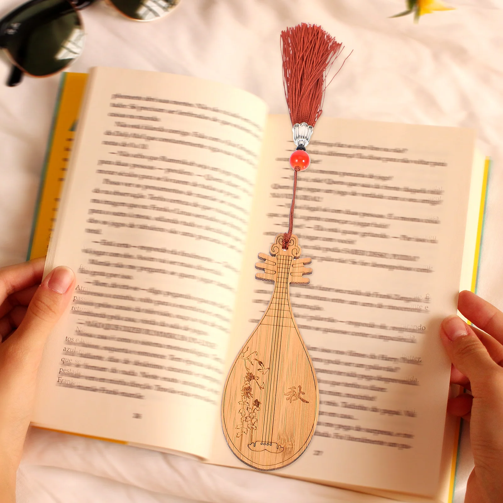 

Chinese Style Pipa Bookmark Unique Wooden Instrument Design Perfect Size and Weight for Easy Insertion Into Any Book