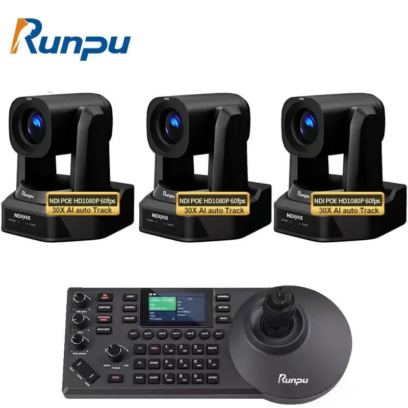 Broadcast Kit HD66A-30N=3 pcs SDI NDI 30X PTZ Conference Camera HD1080P AI track hd mi lan usb+IP Controller