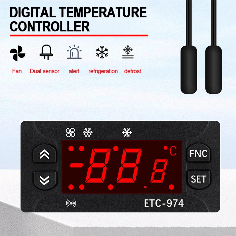 ETC-974 Digital Temperature Controller Refrigerator Thermostat Regulator Thermoregulator Thermocouple with Dual NTC Sensor