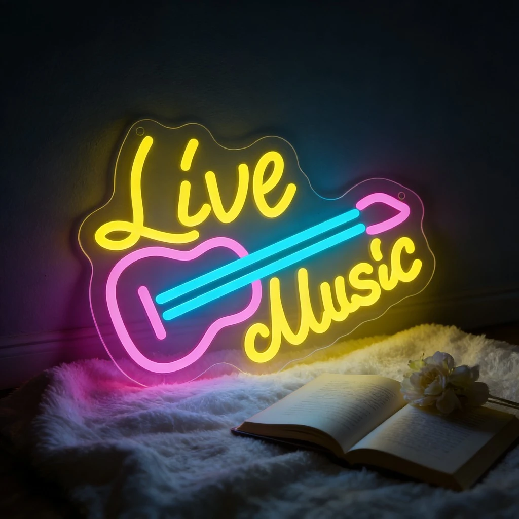 

Неоновая вывеска с USB-подсветкой для декора стен, гитары и музыки, с регулируемой яркостью, для украшения комнаты, вечеринок, баров, пабов, живых выступлений.