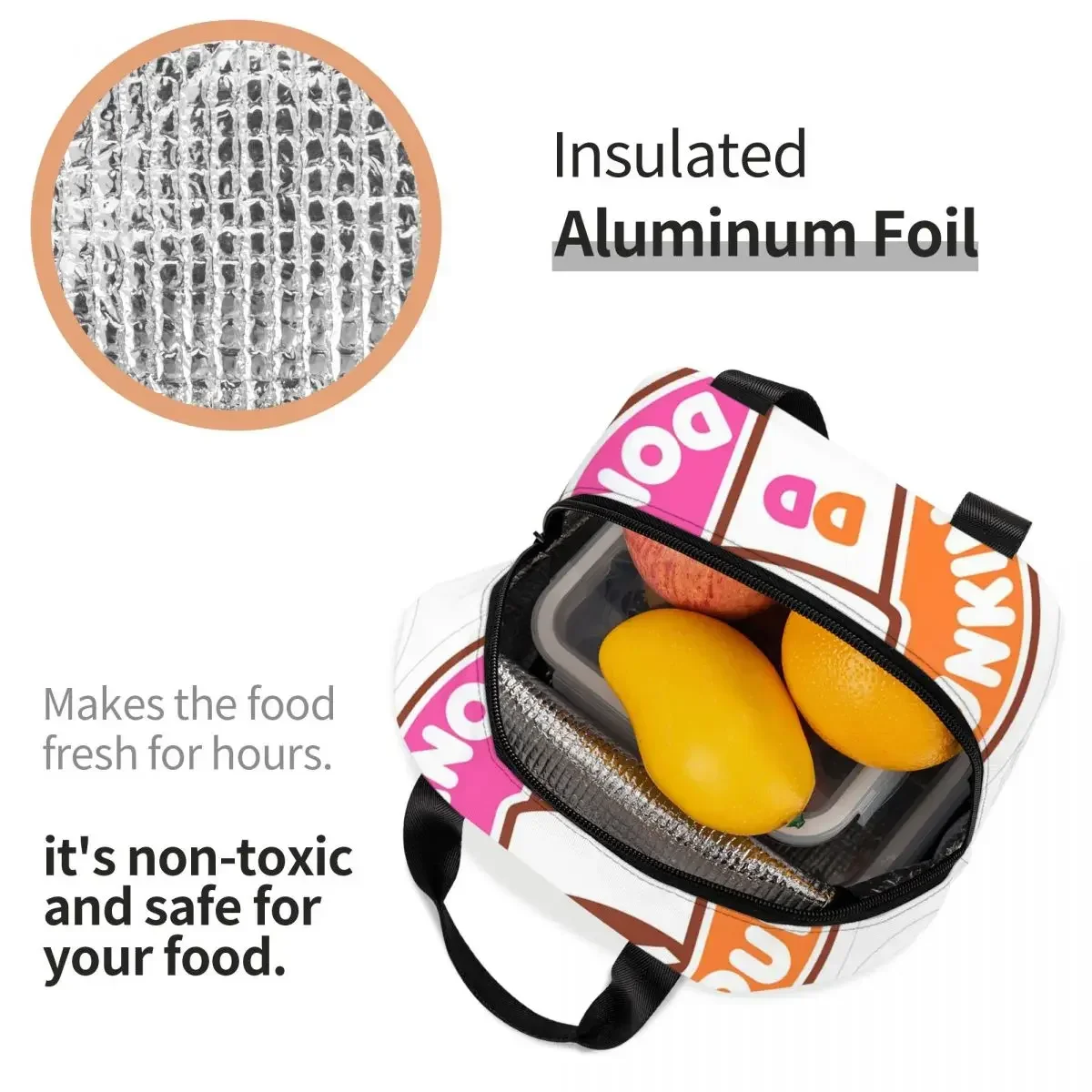 Dunkin Donuts Insulated Lunch Bag for Women Children Portable Food Boxes Thermal Lunch Box Tote view 3