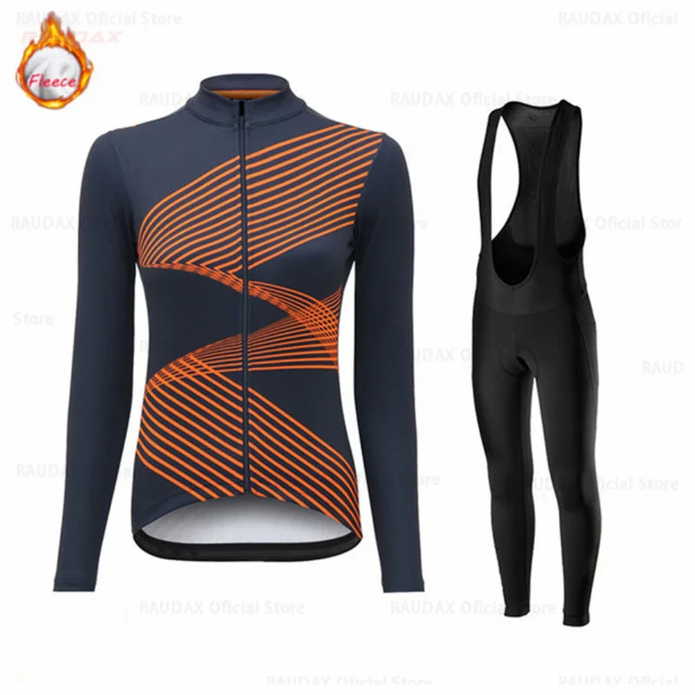 2023 Women Cycling Jersey Set Winter Fleece Warm Long Sleeve Jersey Suit Mountian Bike Thermal Fleece Outdoor Riding Bike Set