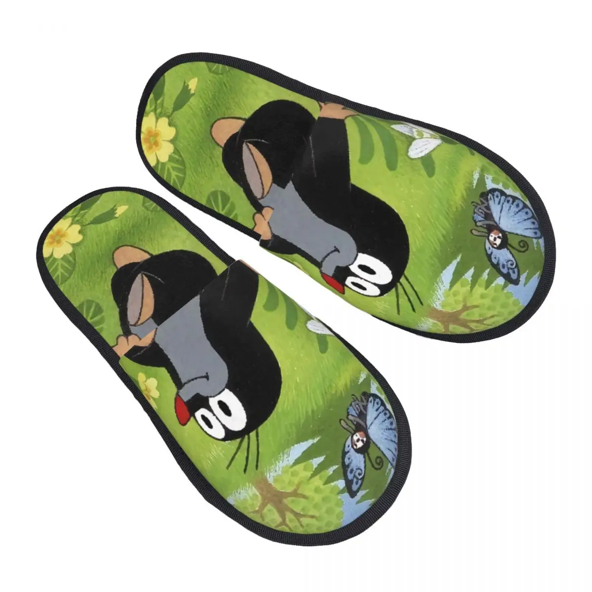 Chinelos de toupeira feliz personalizados para mulheres, Kraft Guest Chinelos para banheiro, Impressão personalizada dos desenhos animados Little Maulwurf House Slipper