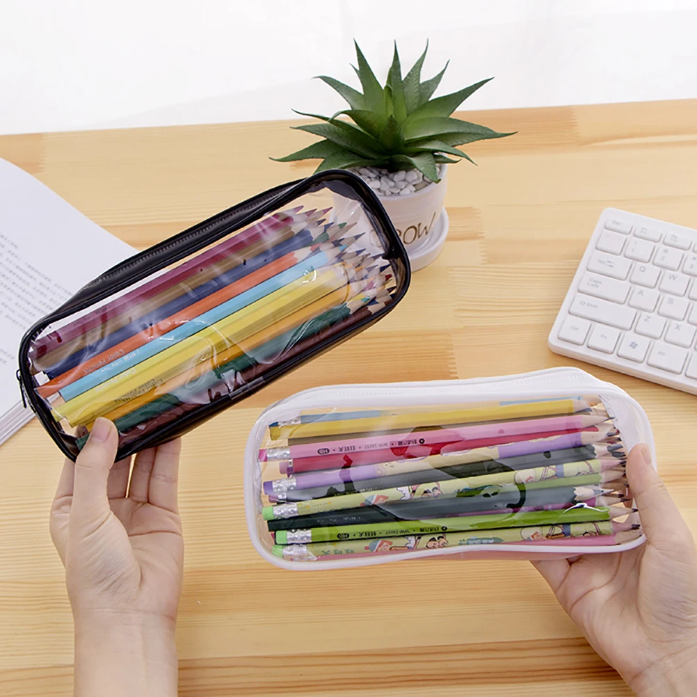 

2 Pcs PVC Stationery Storage Pen Bag Large Capacity Zipper Pencil Case Toiletry ganizer Transparent Travel for Backpack